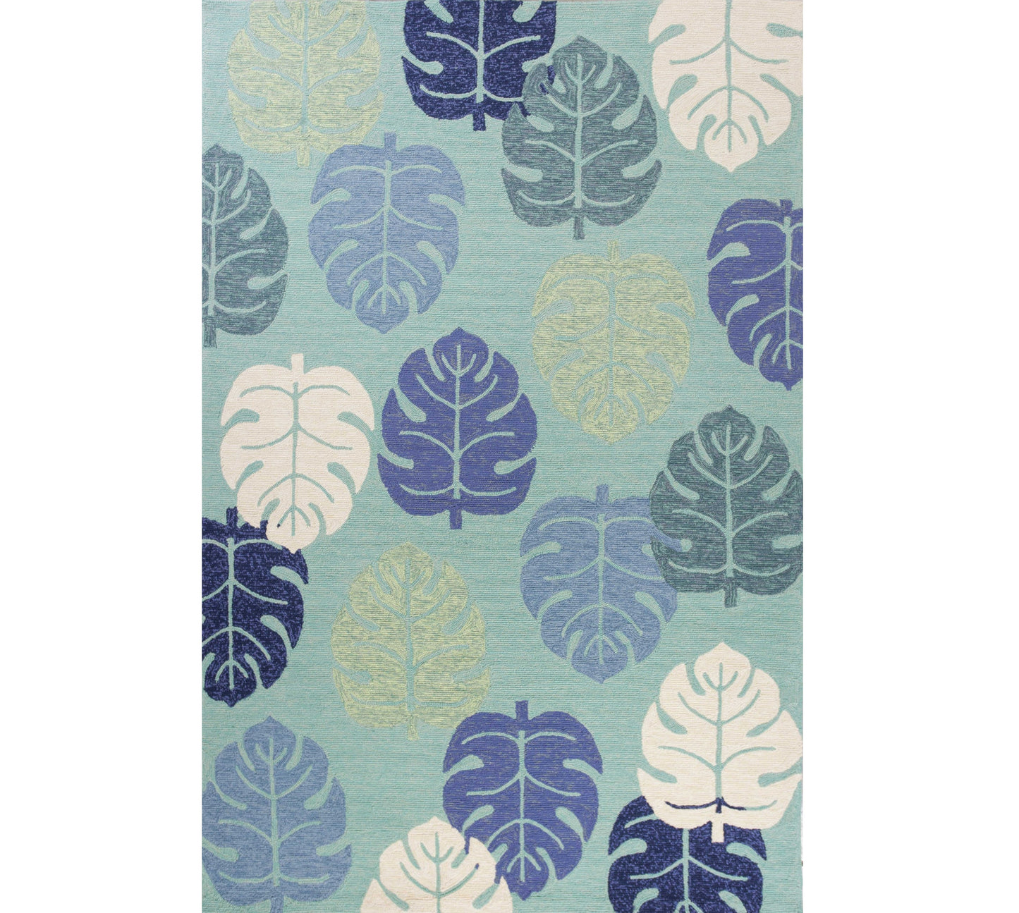 7' X 9' Turquoise And Ivory Botanical Leaves Hand Tufted Area Rug