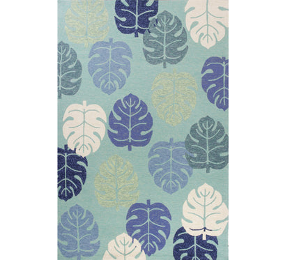 7' X 9' Turquoise And Ivory Botanical Leaves Hand Tufted Area Rug