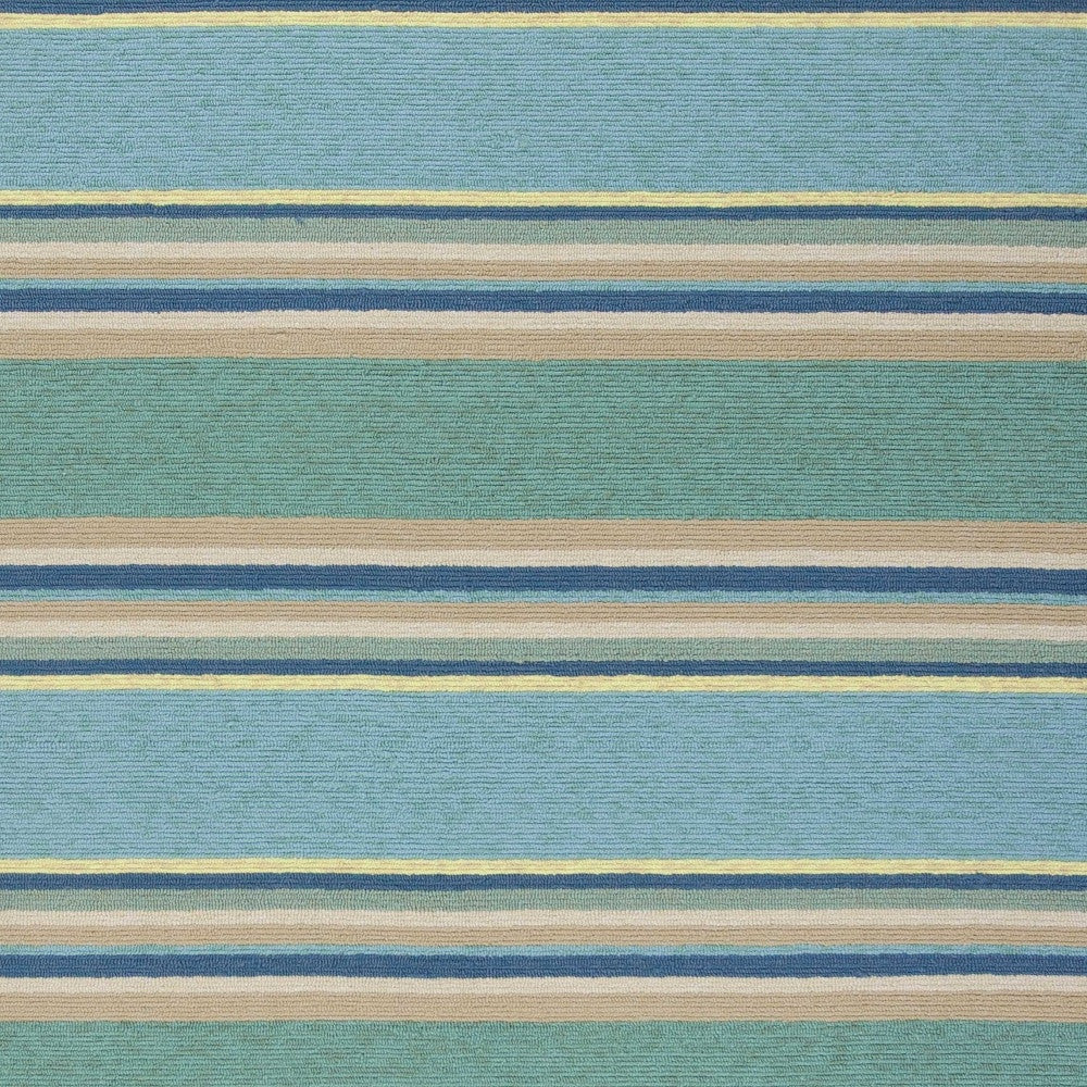 8' X 10' Blue Striped Handmade Indoor Outdoor Area Rug