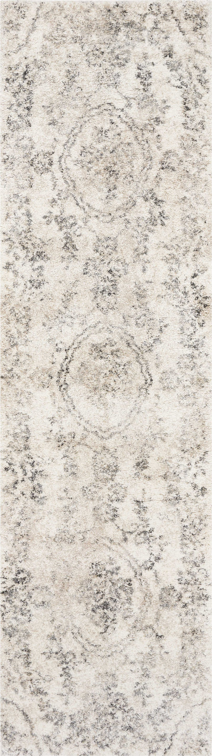 9' X 13' Grey Machine Woven Distressed Floral Traditional Indoor Area Rug