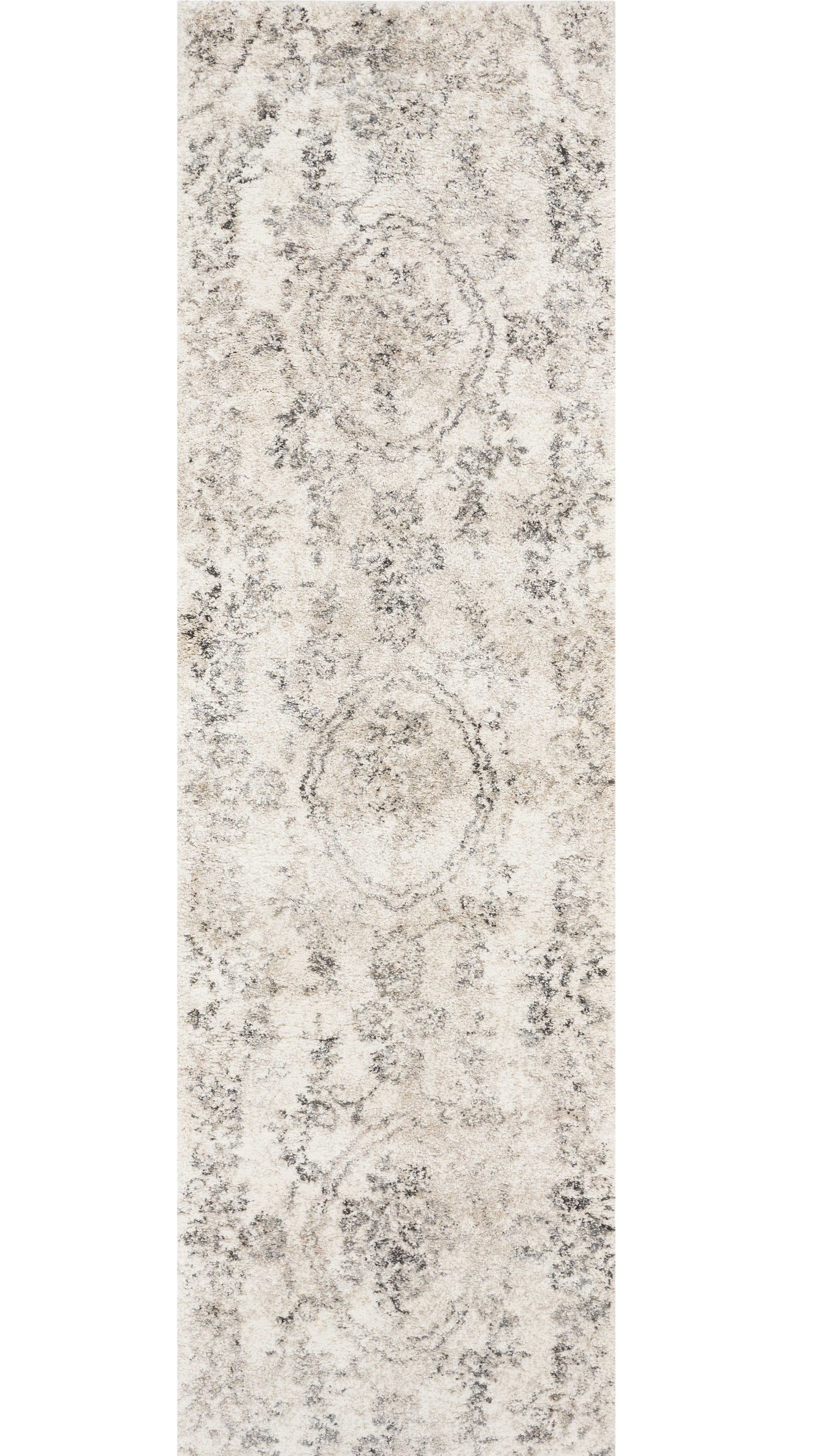 8' X 10' Grey Machine Woven Distressed Floral Traditional Indoor Area Rug