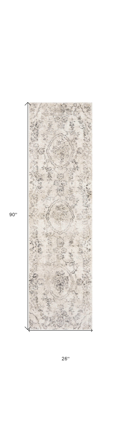 9' X 13' Grey Machine Woven Distressed Floral Traditional Indoor Area Rug