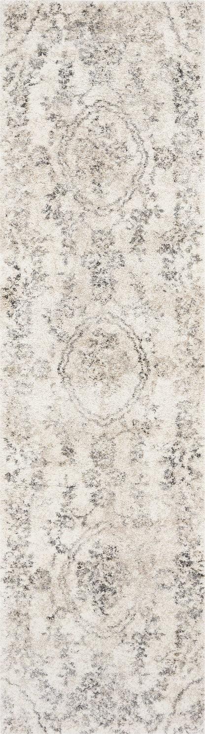 9' X 13' Grey Machine Woven Distressed Floral Traditional Indoor Area Rug