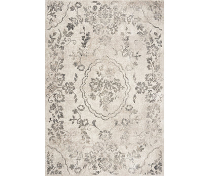 9' X 13' Grey Machine Woven Distressed Floral Traditional Indoor Area Rug
