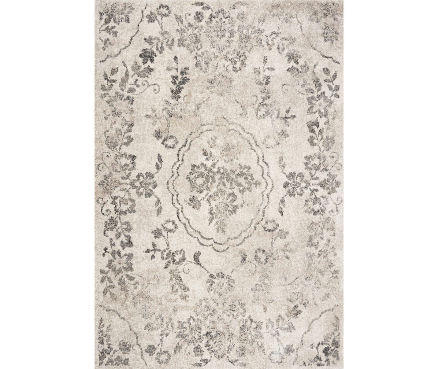 8' X 10' Grey Machine Woven Distressed Floral Traditional Indoor Area Rug