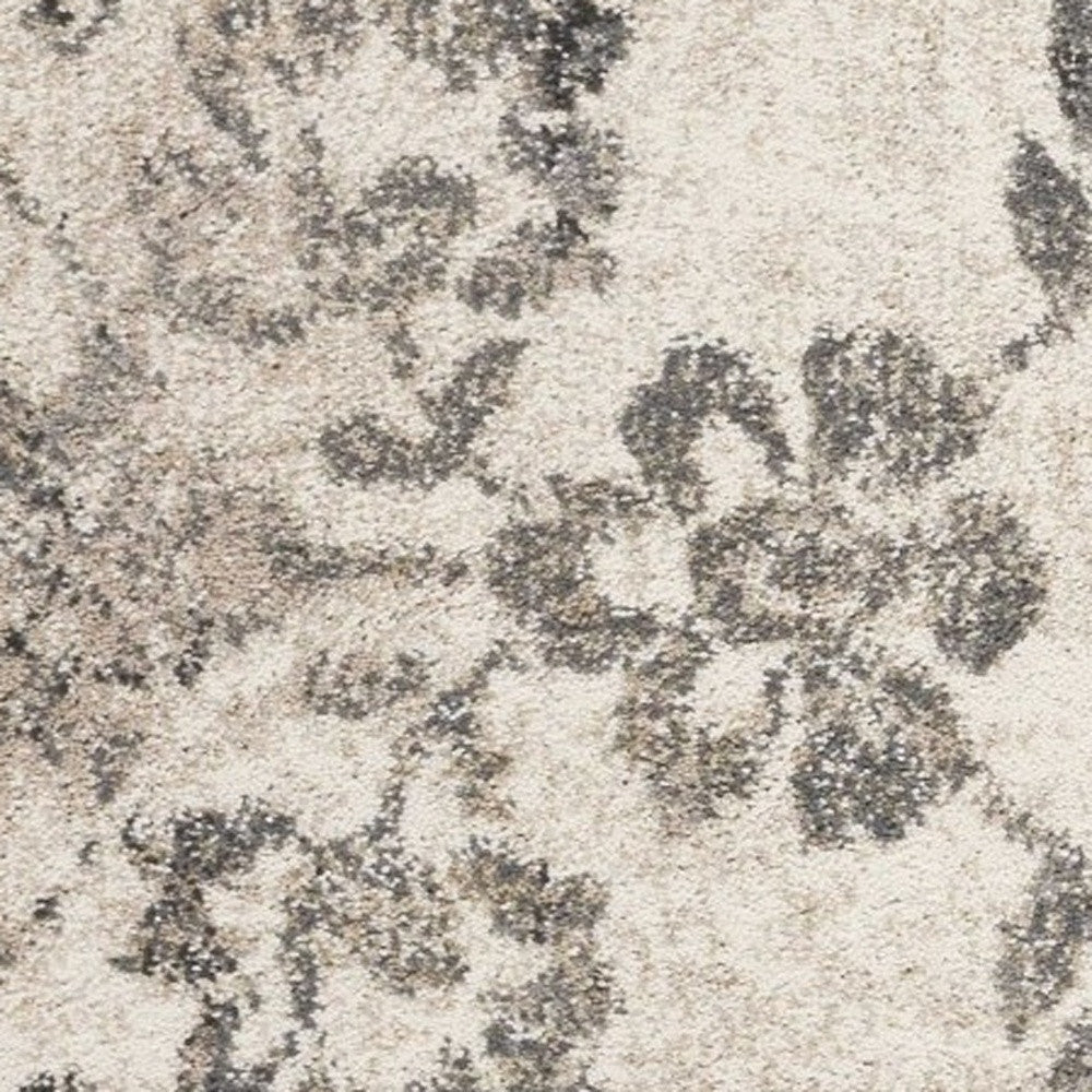 8' X 10' Grey Machine Woven Distressed Floral Traditional Indoor Area Rug