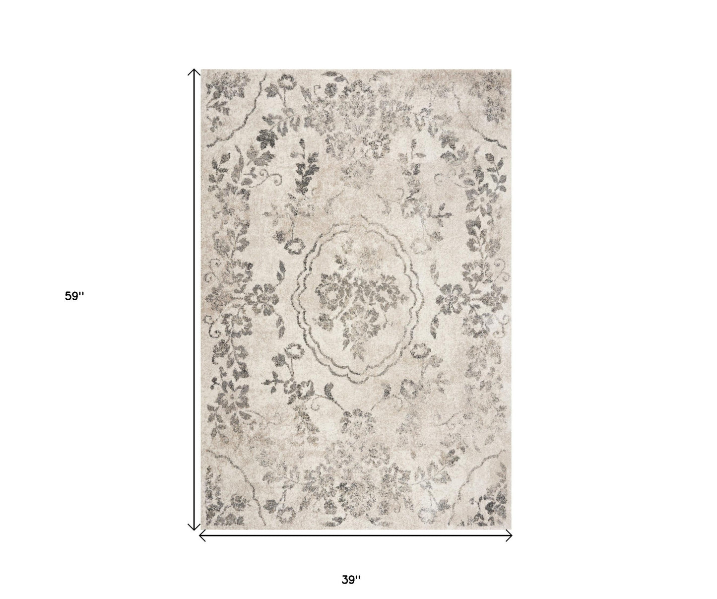 8' X 10' Grey Machine Woven Distressed Floral Traditional Indoor Area Rug