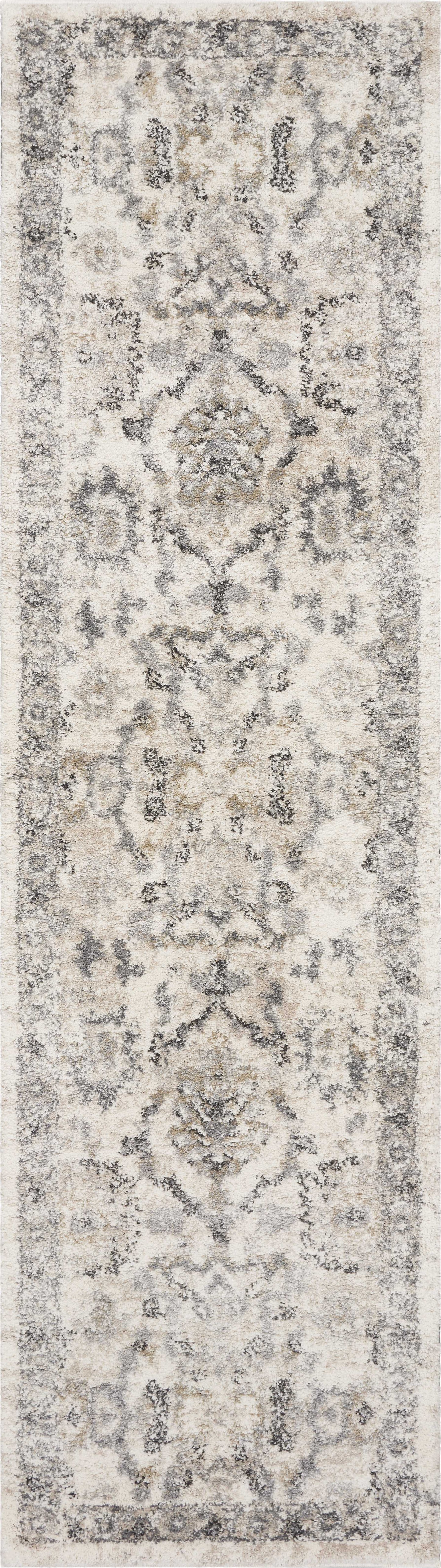 8' X 10' Ivory Machine Woven Distressed Floral Traditional Indoor Area Rug