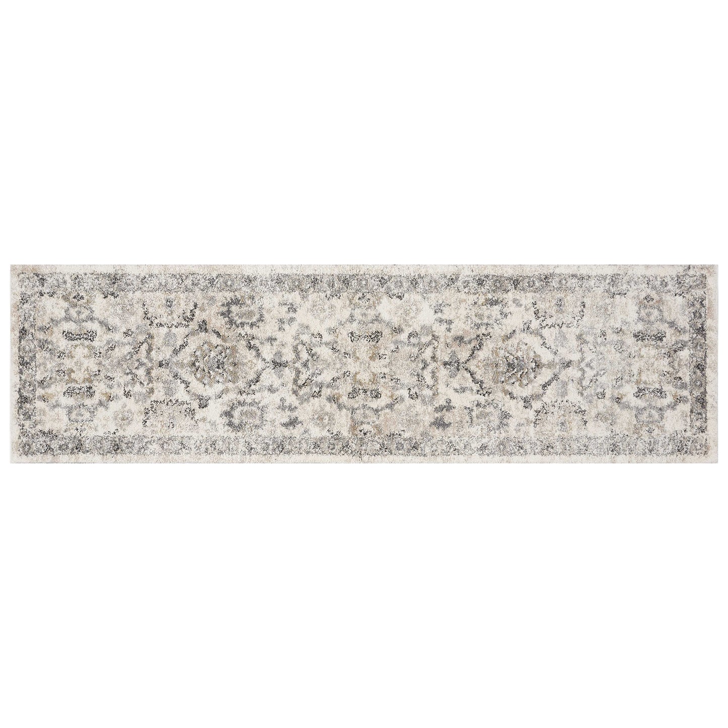 8' X 10' Ivory Machine Woven Distressed Floral Traditional Indoor Area Rug