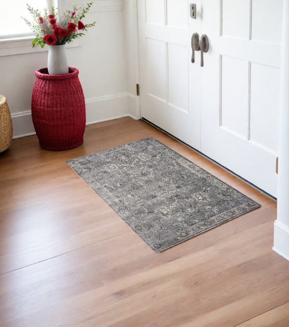 3' X 5' Gray Floral Area Rug