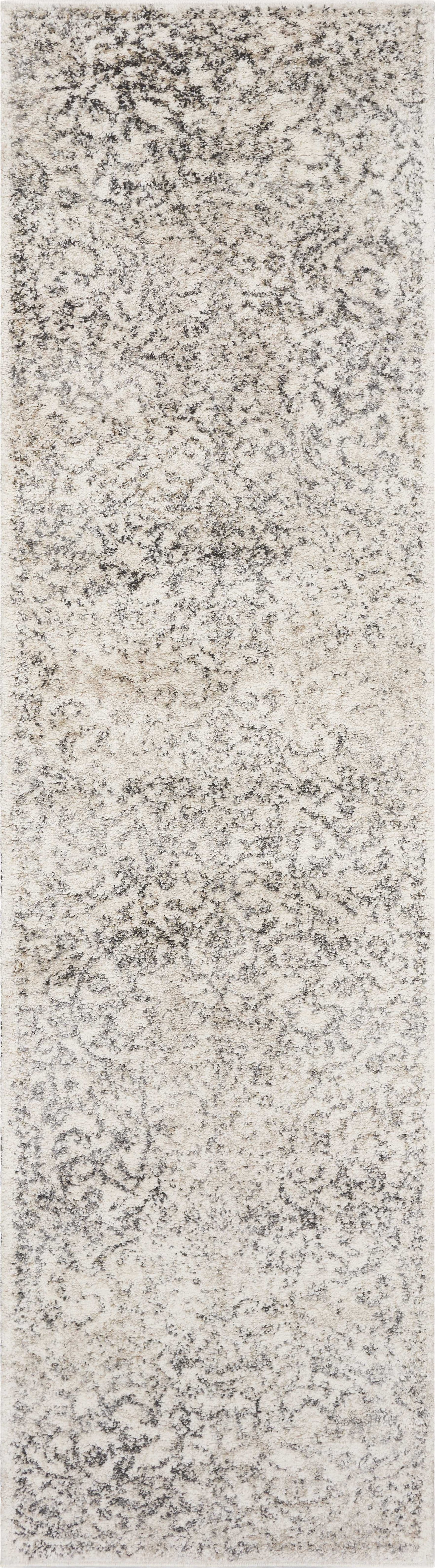 8' X 10' Ivory and Gray Floral Vines Distressed Area Rug