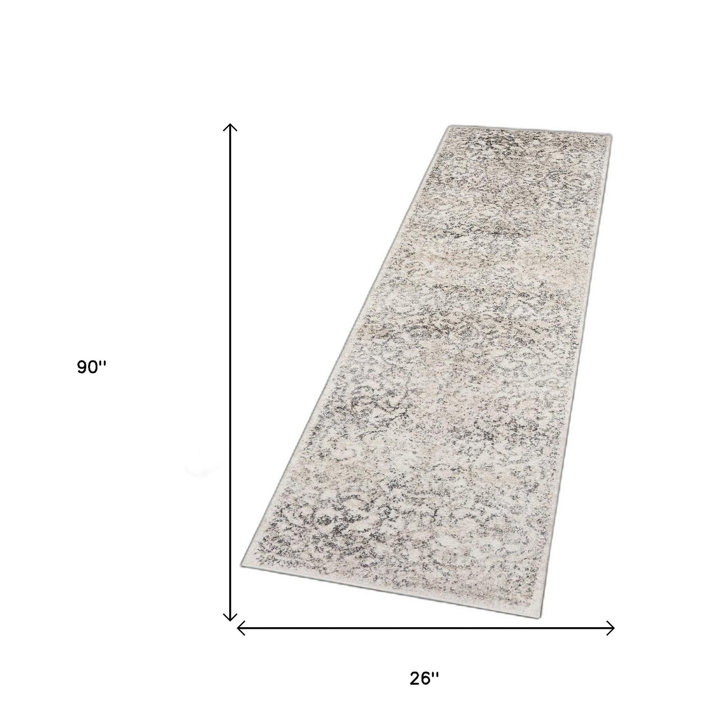 8' X 10' Ivory and Gray Floral Vines Distressed Area Rug