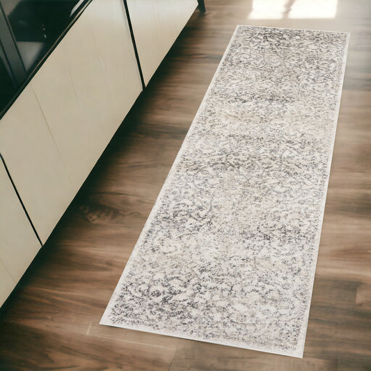 8' X 10' Ivory and Gray Floral Vines Distressed Area Rug