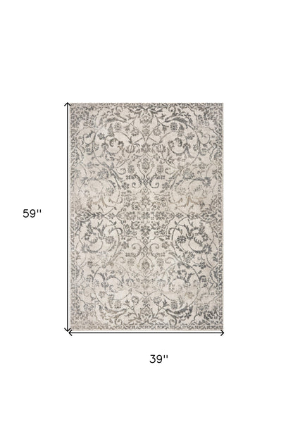 5' X 8' Ivory Floral Vines Area Rug