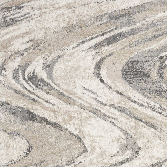 5' X 8' Natural Abstract Wave Brushstrokes Indoor Area Rug