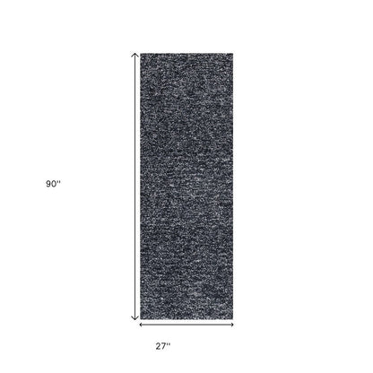 5' X 7' Black And White Shag Hand Woven Area Rug