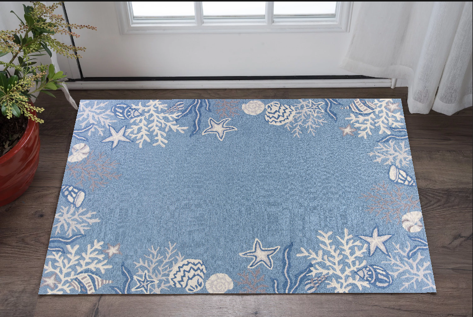 2' X 4' Light Blue Coral Hand Tufted Area Rug