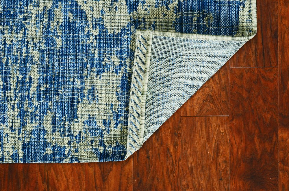 3' X 5' Blue And Green Abstract Indoor Outdoor Area Rug