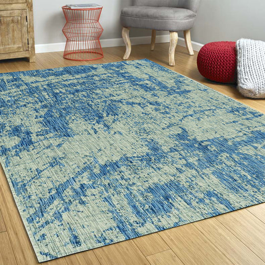 5' X 8' Blue and Green Abstract Indoor Outdoor Area Rug