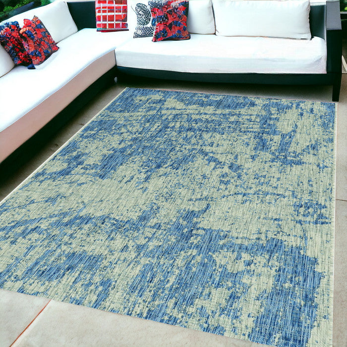 3' X 5' Blue and Green Abstract Indoor Outdoor Area Rug