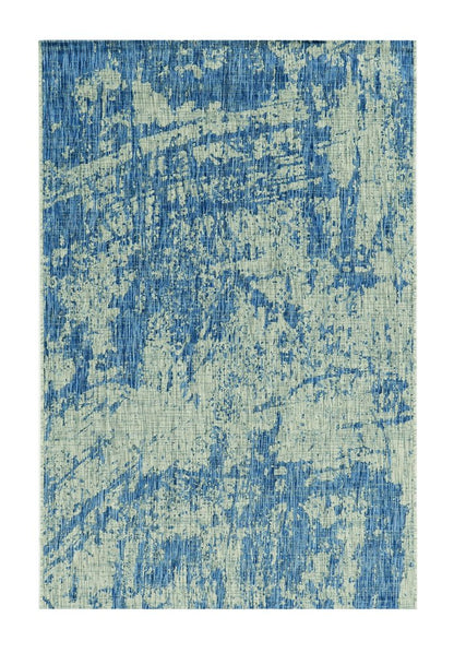 3' X 5' Blue And Green Abstract Indoor Outdoor Area Rug