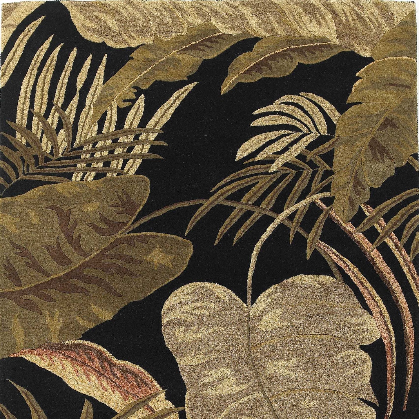 5' X 8' Midnight Black Hand Tufted Tropical Leaves Indoor Area Rug