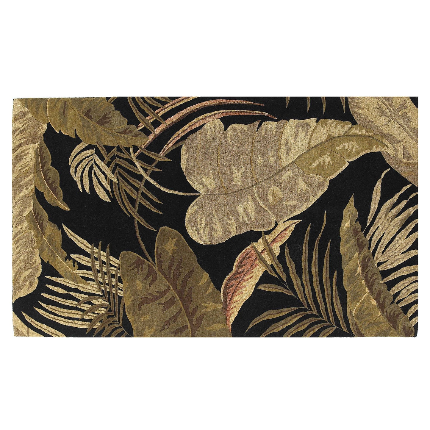 5' X 8' Midnight Black Hand Tufted Tropical Leaves Indoor Area Rug