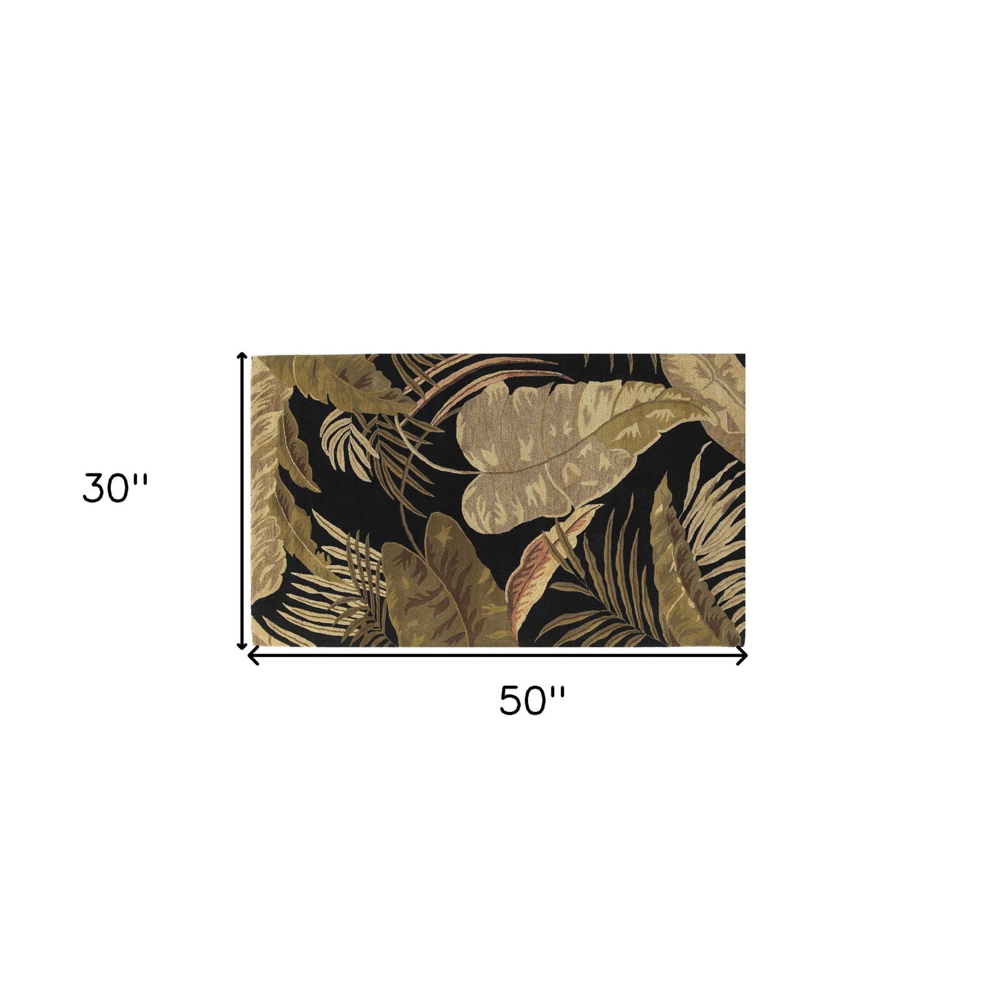 5' X 8' Midnight Black Hand Tufted Tropical Leaves Indoor Area Rug