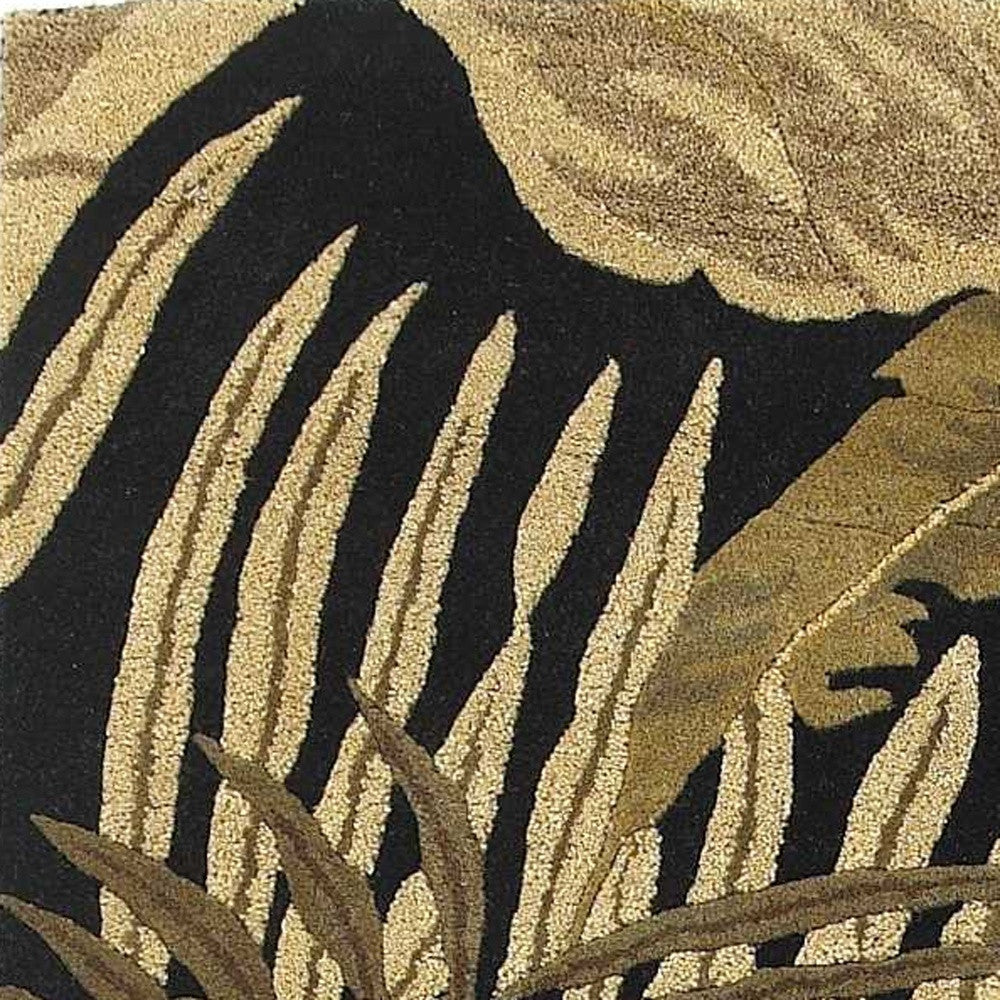 5' X 8' Midnight Black Hand Tufted Tropical Leaves Indoor Area Rug