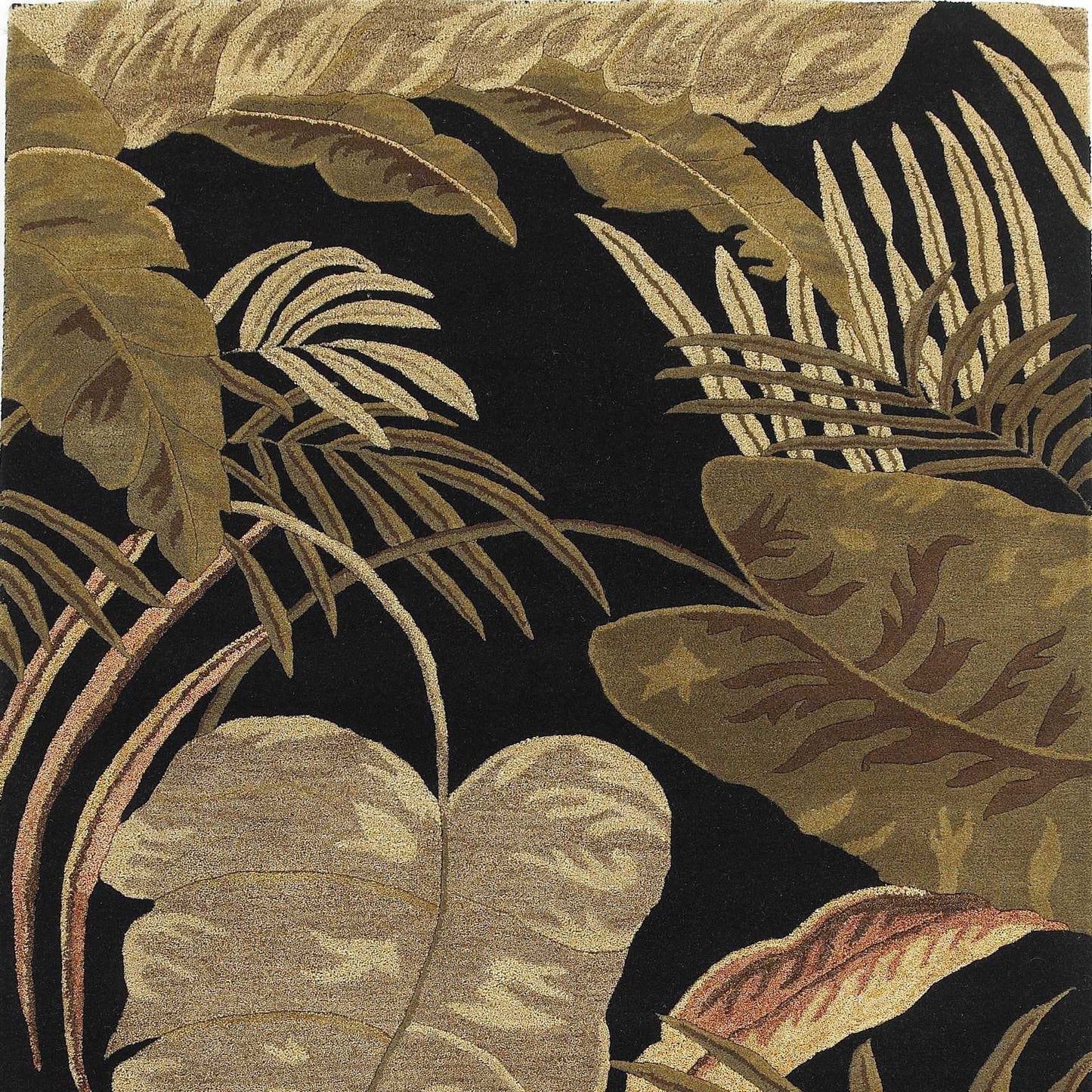 5' X 8' Midnight Black Hand Tufted Tropical Leaves Indoor Area Rug