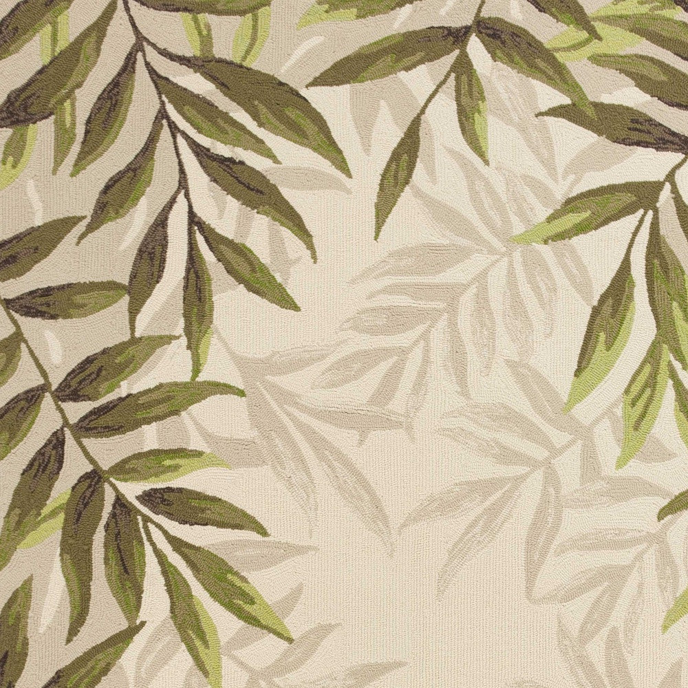 5' X 8' Ivory Hand Tufted Bordered Tropical Leaves Indoor Area Rug