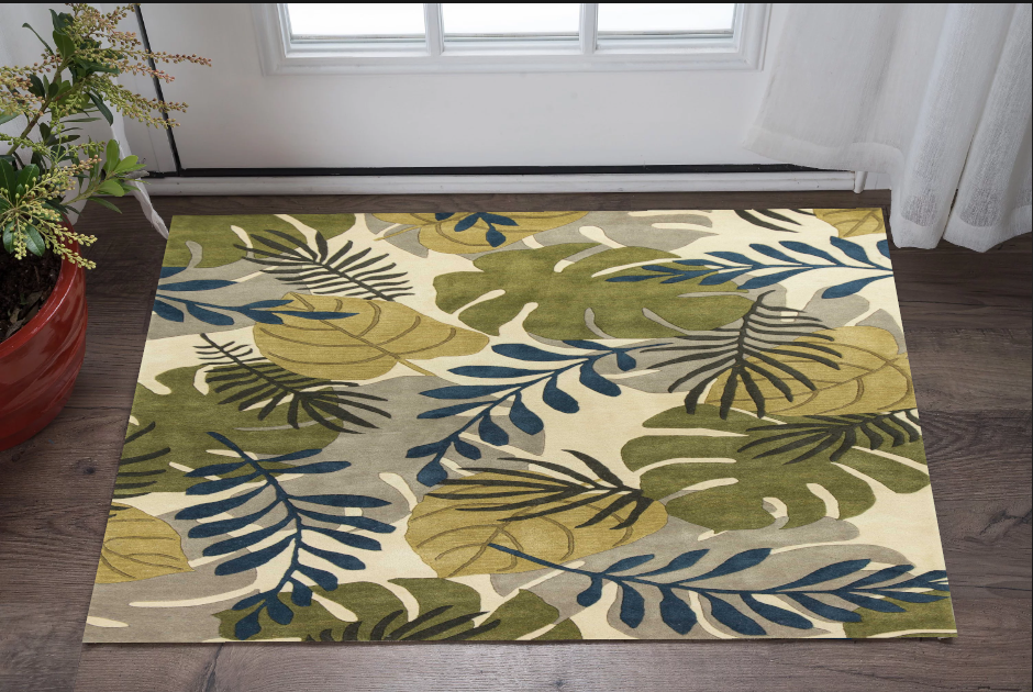 3' X 5' Ivory Leaves Wool Area Rug