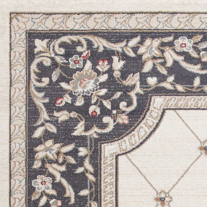 8' X 10' Ivory Grey Floral Indoor Area Rug