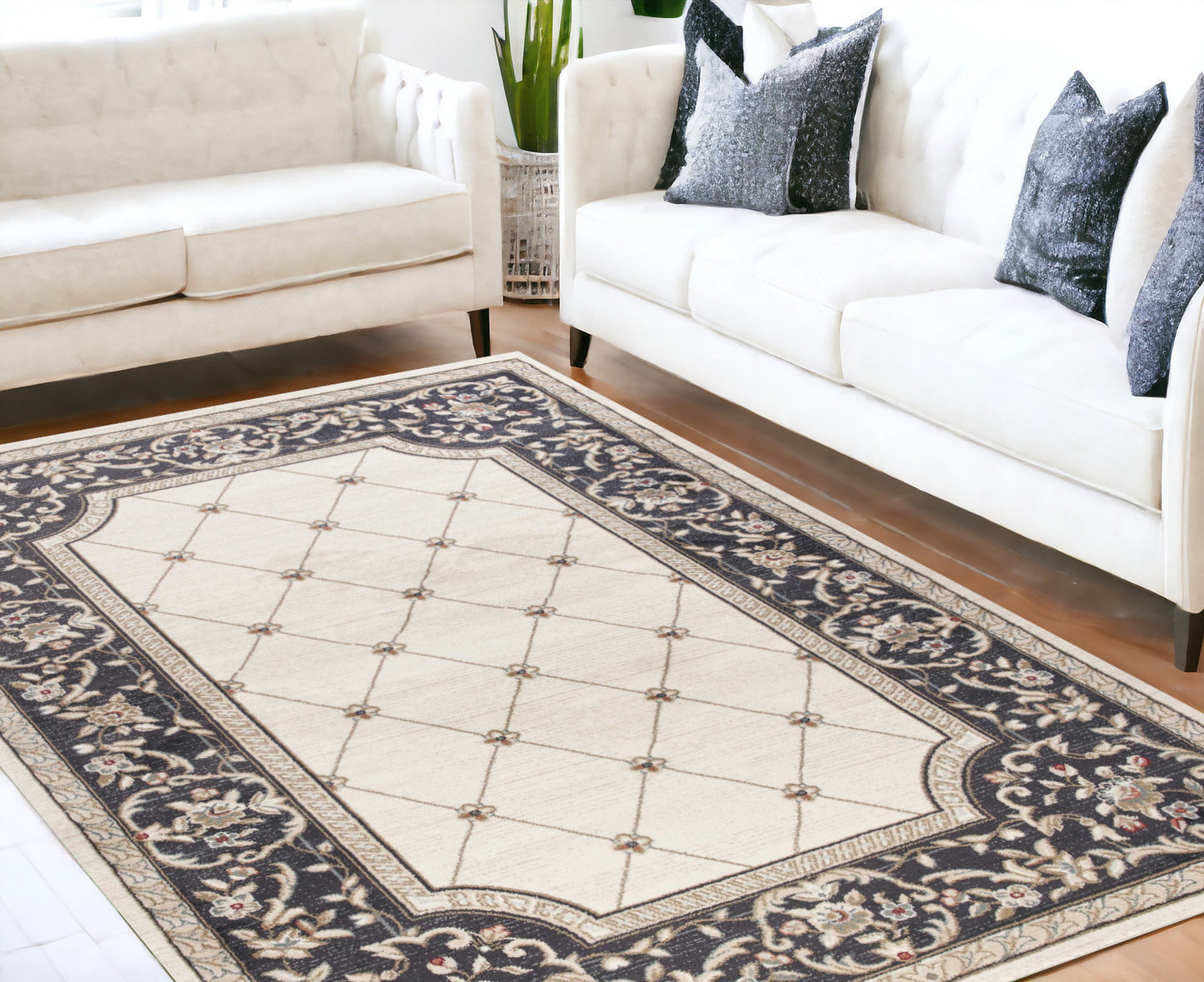 8' X 10' Ivory Grey Floral Indoor Area Rug