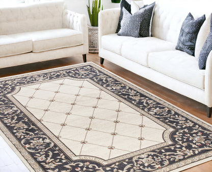 8' X 10' Ivory Grey Floral Indoor Area Rug