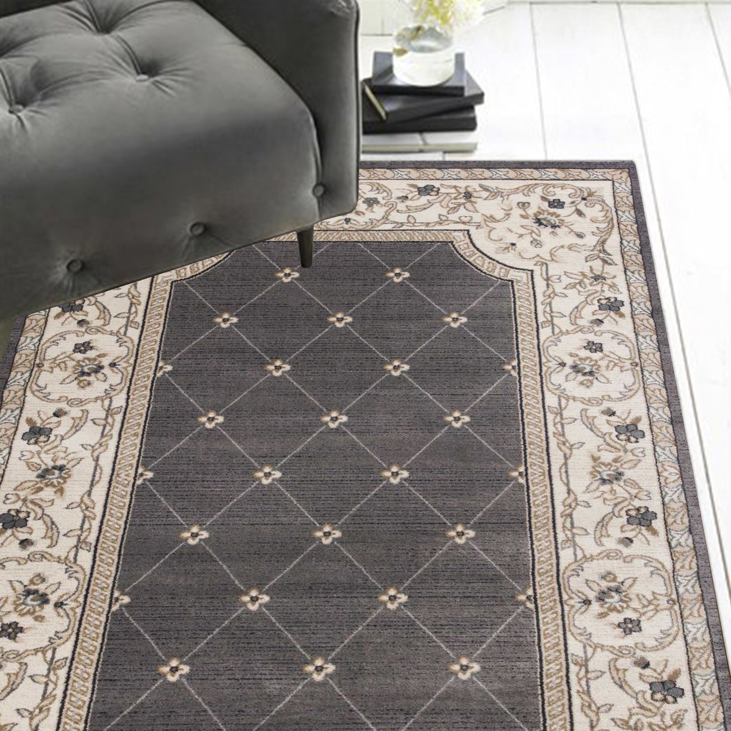 3' X 5' Gray and Ivory Trellis Area Rug