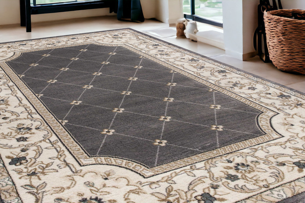 3' X 5' Gray and Ivory Trellis Area Rug