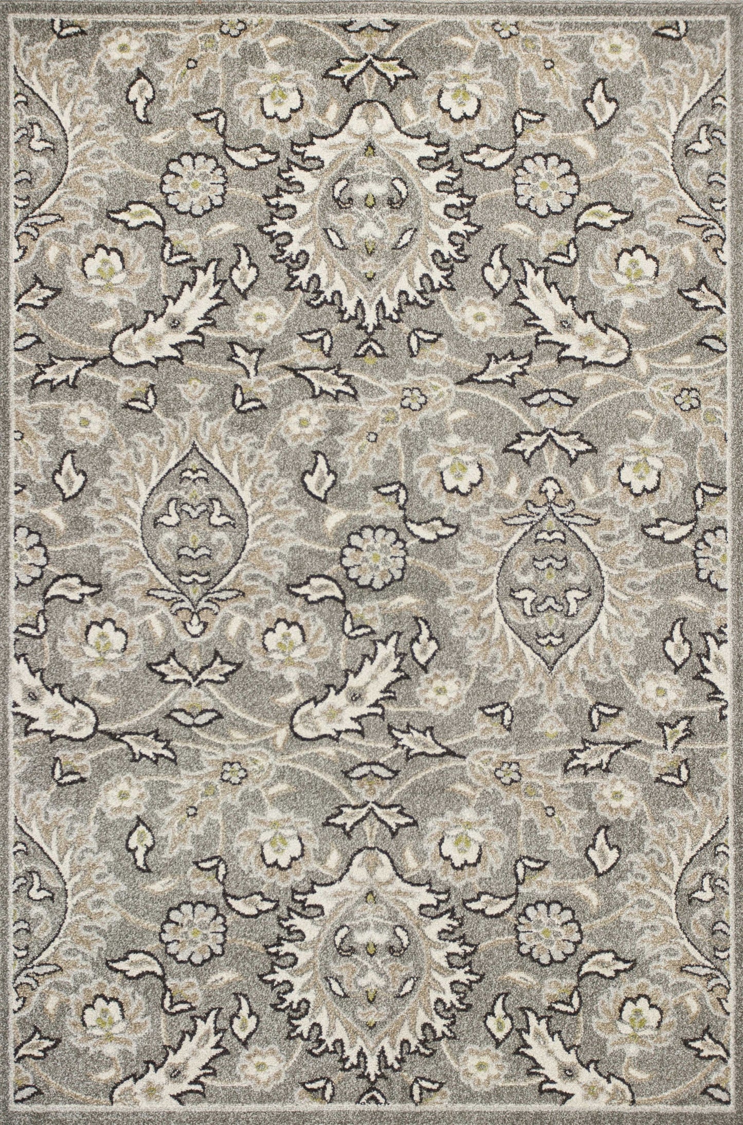 7' X 9' Grey Floral Vine Uv Treated Indoor Area Rug