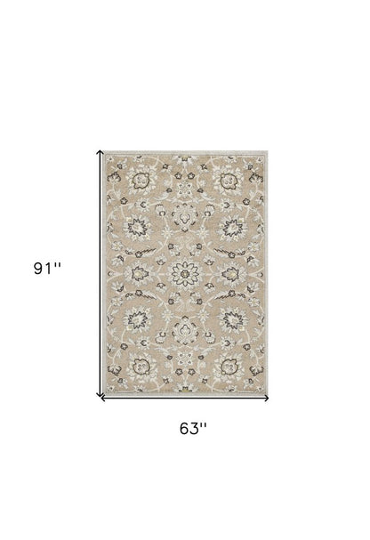 7' X 10' Beige Floral Indoor Outdoor Area Rug