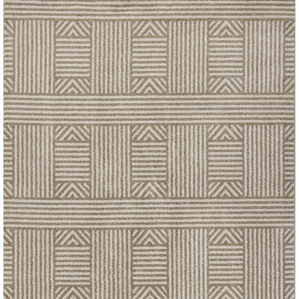 3' X 5' Beige and Ivory Geometric Indoor Outdoor Area Rug