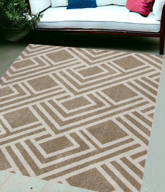 5' X 8' Beige Geometric Indoor Outdoor Area Rug