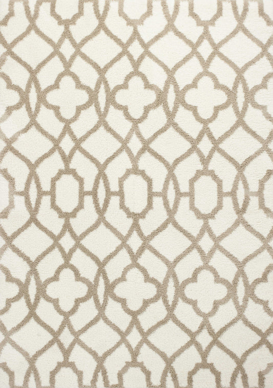 3' X 5' Ivory Beige Trellis Machine Woven Microfiber Indoor Area Rug