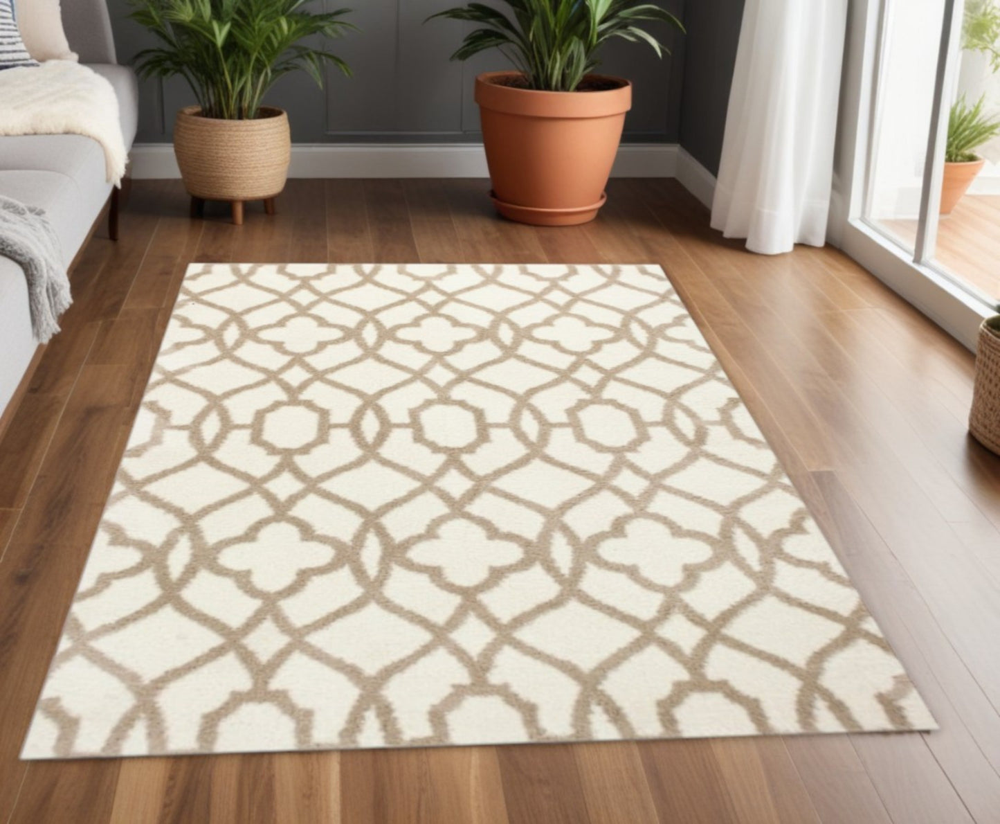 3' X 5' Beige and Ivory Area Rug