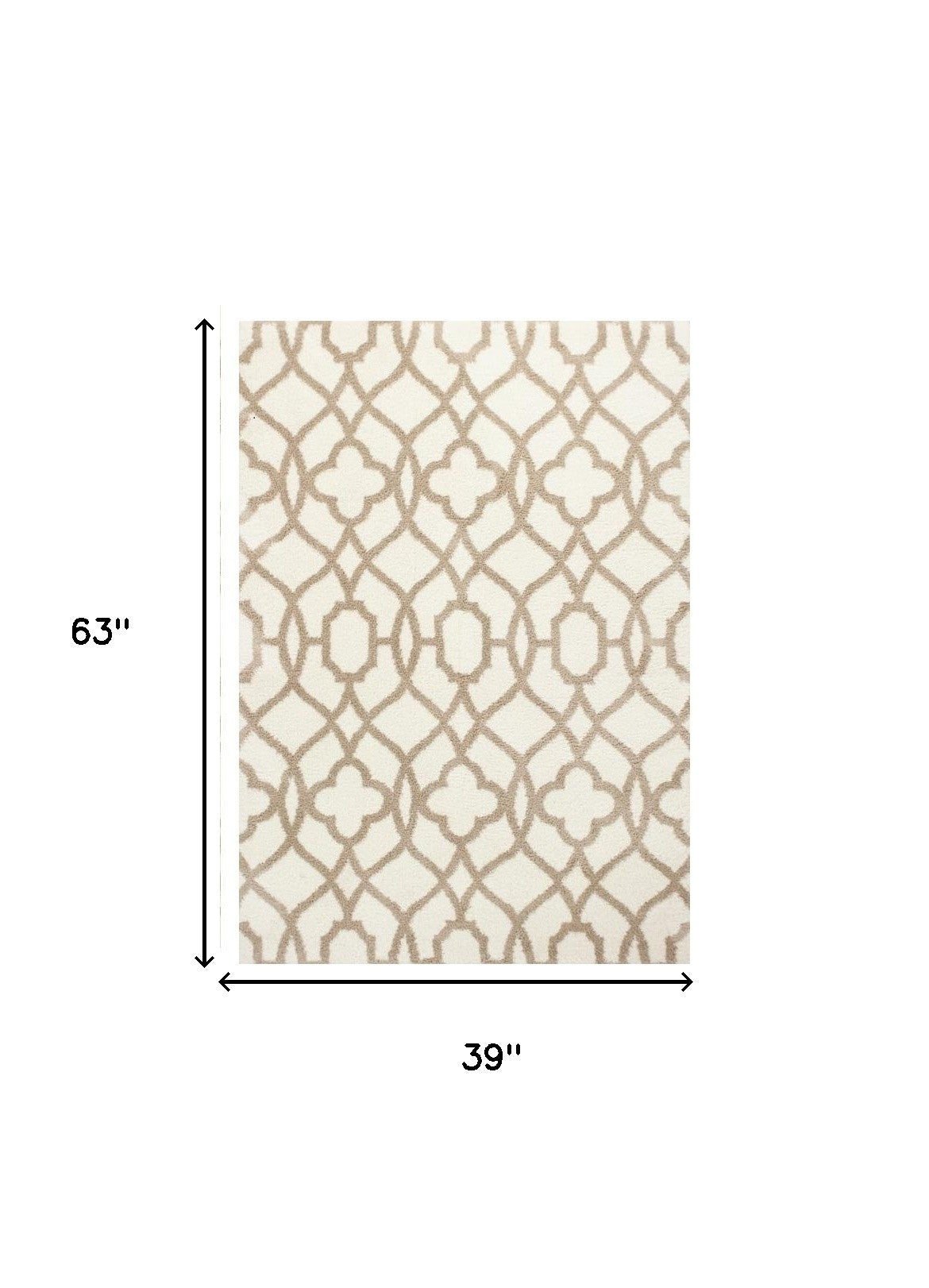 3' X 5' Ivory Beige Trellis Machine Woven Microfiber Indoor Area Rug