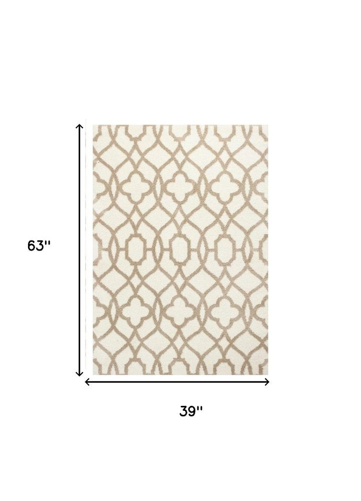3' X 5' Beige and Ivory Area Rug