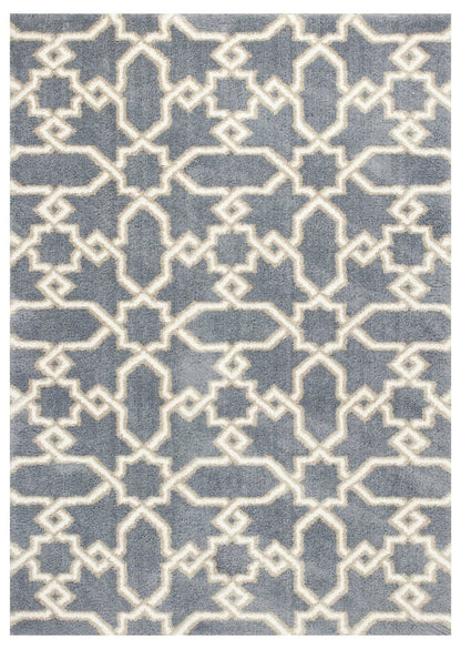 5' X 8' Slate Blue And Ivory Geometric Area Rug