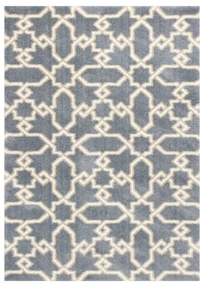 3' X 5' Slate Blue And Ivory Geometric Area Rug