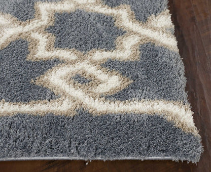 5' X 8' Slate Blue And Ivory Geometric Area Rug