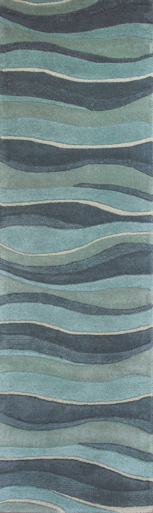 5' x 8' Aquamarine Abstract Waves Hand Tufted Wool Area Rug