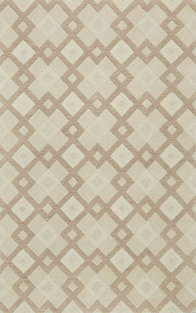 5' X 8' Ivory And Brown Wool Geometric Hand Tufted Area Rug